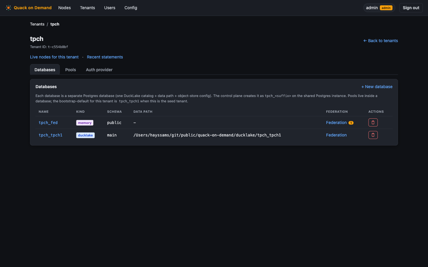 The Databases tab