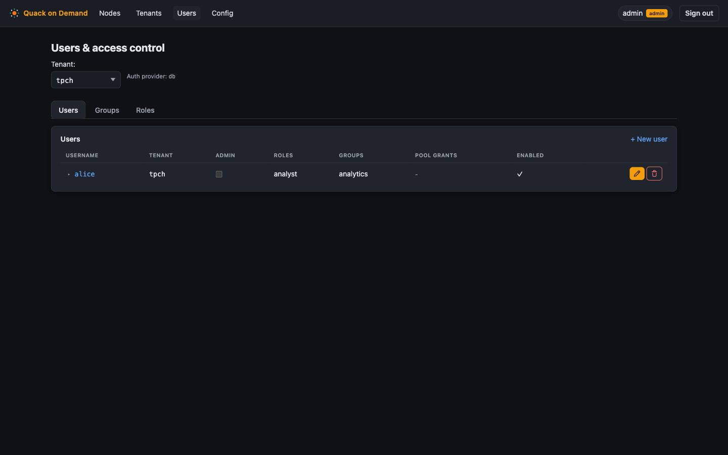 The Users tab